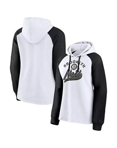 Женский бело-черный пуловер с капюшоном Brooklyn Nets, рекордсмен по реглану Fanatics
