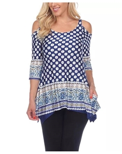 Женская туника с открытыми плечами и принтом, синий White mark
