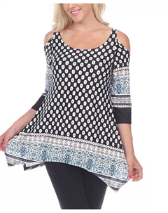 Женская туника с открытыми плечами и принтом, черный White mark