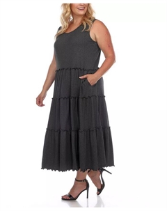 Платье миди с круглым вырезом большого размера, серый White mark