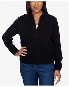 Маленький классический кардиган на молнии спереди, черный Alfred dunner