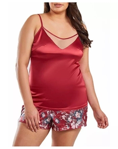 Jenna Plus Size Контрастный атласный топ и комплект с короткими рукавами с цветочным принтом, красный Icollection