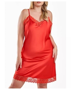 Сорочка размера плюс из ультрамягкого атласа и кружева, красный Icollection