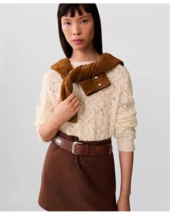 Женский ажурный вязаный свитер, коричневый/бежевый Mango