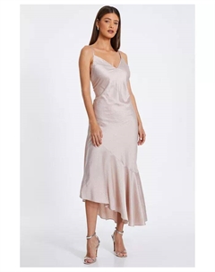 Женское атласное платье макси с V-образным вырезом, коричневый/бежевый Quiz