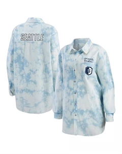 Женская белая джинсовая рубашка на пуговицах Seattle Kraken Oversized с принтом тай-дай Wear by erin andrews
