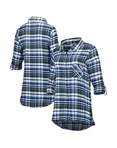 Женская темно-синяя, неоново-зеленая ночная рубашка с длинными рукавами и застежкой на все пуговицы Seattle Seahawks Mainstay, синий Concepts sport