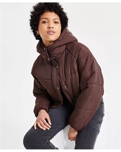 Укороченное стеганое пальто с капюшоном для юниоров, коричневый Coffeeshop