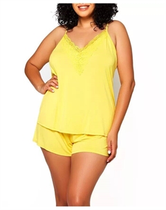 Женский комплект Zennie Modal и Lace Plus Size из 2 предметов: топ на бретельках и шорты, желтый Icollection