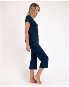 Короткая женская пижама из вискозного трикотажа темно-синего цвета, темно-синий Admas