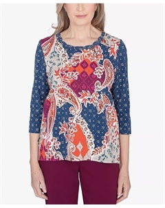 Топ Petite Classics с круглым вырезом и узором в стиле пэчворк и узором пейсли, мультиколор Alfred dunner