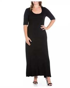 Платье макси размера плюс с рукавами до локтя, черный 24seven comfort apparel