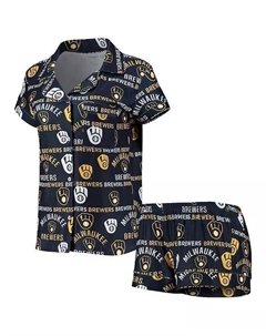 Женский темно-синий комплект для сна с топом и шортами Milwaukee Brewers Flagship со сплошным принтом Concepts sport