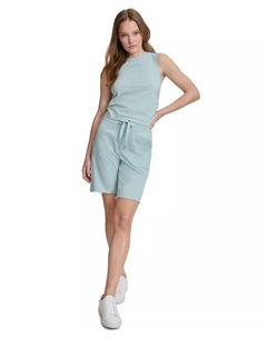 Женская майка с круглым вырезом и логотипом со сборками и шорты на шнурке, черный Calvin klein