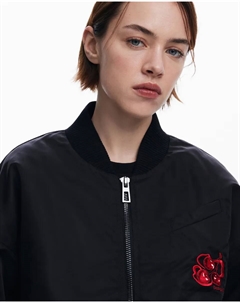 Женская куртка-бомбер вишневого цвета с застежкой-молнией, черный Desigual