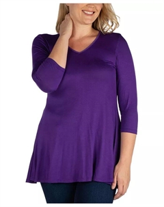 Туника большого размера с рукавом 3/4 и V-образным вырезом, фиолетовый 24seven comfort apparel