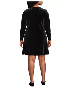 Платье большого размера из трикотажного бархата с квадратным вырезом, черный Lands' end