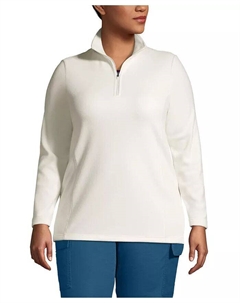 Пуловер из флиса размера «плюс» на четверть молнии для любой погоды, слоновая кость/кремовый Lands' end