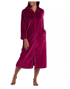 Женский длинный флисовый халат на молнии спереди, фиолетовый Miss elaine