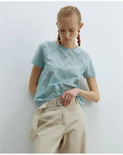 Футболка с вышитым цветком, зеленый Сфера