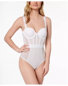 Прозрачный боди-стринги без бретелек с сетчатыми вставками DK6008, белый Dkny