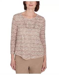 Женский топ Charm School Space Dye с текстурой и ожерельем, коричневый/бежевый Alfred dunner