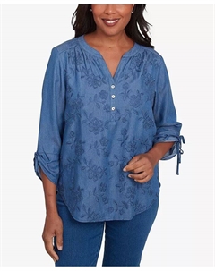 Женский топ Free Spirit с цветочной вышивкой и расклешенными рукавами, синий Alfred dunner