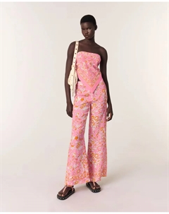 Женские брюки-клеш из льна с принтом, оранжевый Maje