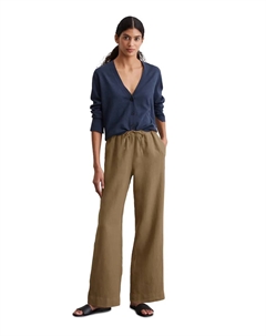 Женские льняные спортивные брюки прямого кроя с завязками на шнурке, коричневый Marc o'polo