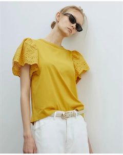 Футболка с вышитым рукавом, горчичный Сфера