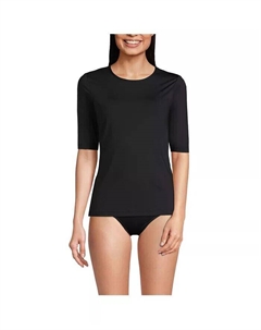 Женский рашгард с длинным рукавом до локтя, свободный, с защитой от ультрафиолета UPF 50, черный Lands' end