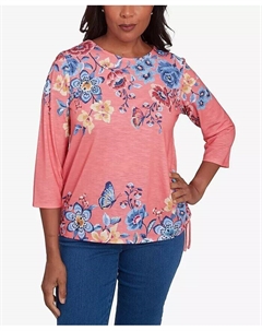 Трикотажный топ Petite Free Spirit с цветочным принтом и круглым вырезом, мультиколор Alfred dunner