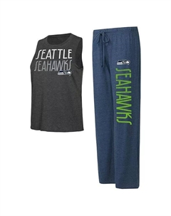 Женский комплект для отдыха из темно-синего, угольного цвета с потертостями Seattle Seahawks Muscle майка и брюки Concepts sport