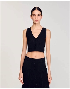 Женский нарядный трикотажный жилет с карманами, черный Sandro