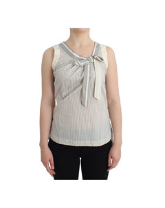 Шикарный полосатый топ из хлопка и шелка с бантом, белый/синий Ermanno scervino