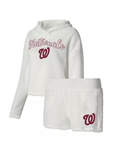 Женский кремовый пушистый свитер с капюшоном и шортами Washington Nationals для сна Concepts sport