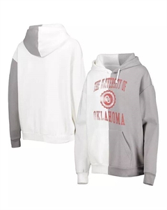 Женская серо-белая толстовка с капюшоном и пуловером с разрезом «Оклахома Сунерс» Gameday couture