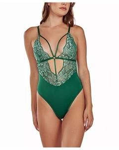 Женское 1PC Strappy Plunge кружевное нижнее белье боди, зеленый Icollection