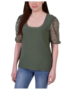 Креповый топ миниатюрного размера с рукавами до локтя и сетчатыми рукавами в горошек, мульти Ny collection