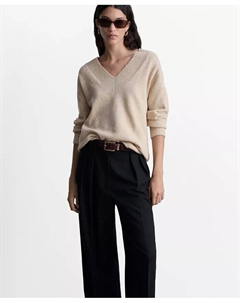 Женский свитер оверсайз с V-образным вырезом, коричневый/бежевый Mango