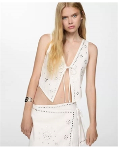 Женская мини-юбка со стразами и бантом, белый Mango