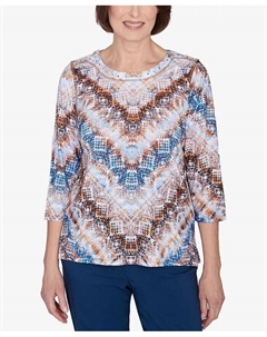 Топ Petite Classics с круглым вырезом и шевронным узором в виде питона, мультиколор Alfred dunner