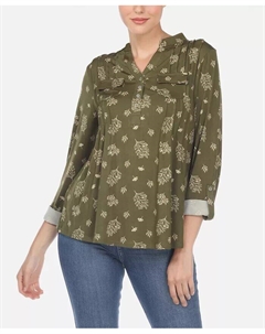 Женская блузка с плиссированным узором в виде листьев, зеленый White mark