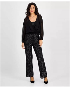 Женский топ с длинными рукавами и расклешенные брюки с пайетками, серебряный Vince camuto