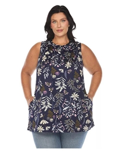 Туника без рукавов с цветочным принтом больших размеров, синий White mark
