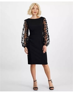 Маленькое платье-футляр с аппликацией из прозрачных рукавов, черный Connected