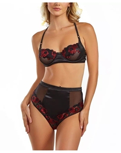 Женский комплект нижнего белья с красным цветочным узором, бюстгальтер на косточках и трусики с высокой талией, мультиколор Icollection
