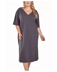 Платье-ночная рубашка с короткими рукавами из мягкого трикотажа больших размеров, серый Icollection