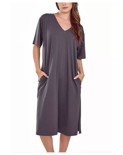 Женское мягкое трикотажное платье-ночная рубашка с короткими рукавами и боковыми карманами, серый Icollection