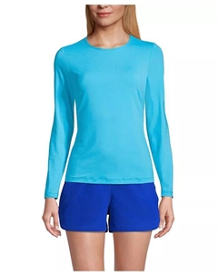 Женский рашгард с длинным рукавом и защитой от ультрафиолета UPF 50, синий Lands' end